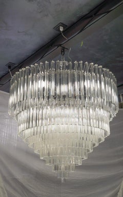 Venini Mid-Century Modern Crystal Murano Glass Chandelier "Triedri", 1984s
