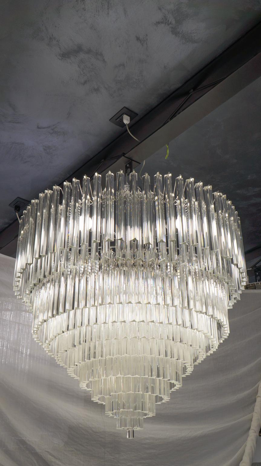 Italian Venini Mid-Century Modern Crystal Murano Glass Chandelier 