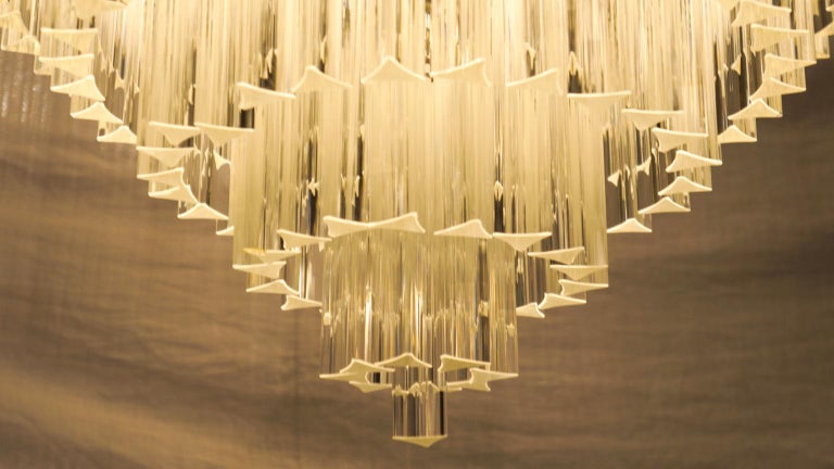Hand-Crafted Venini Mid-Century Modern Crystal Murano Glass Chandelier 