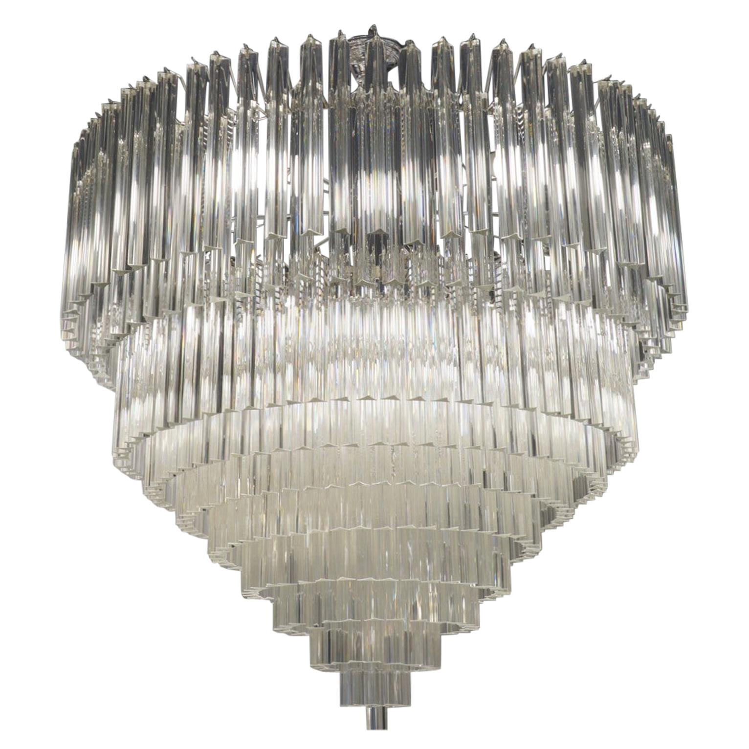 Venini Mid-Century Modern Crystal Murano Glass Chandelier "Triedri", 1984s