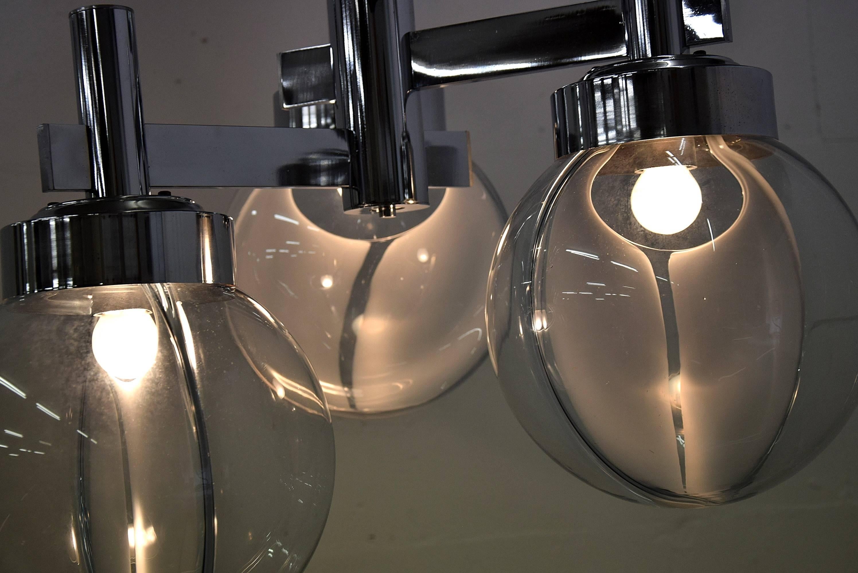 Vetro Lampada da soffitto Venini in vetro e cromo in stile Mid-Century Modern in vendita
