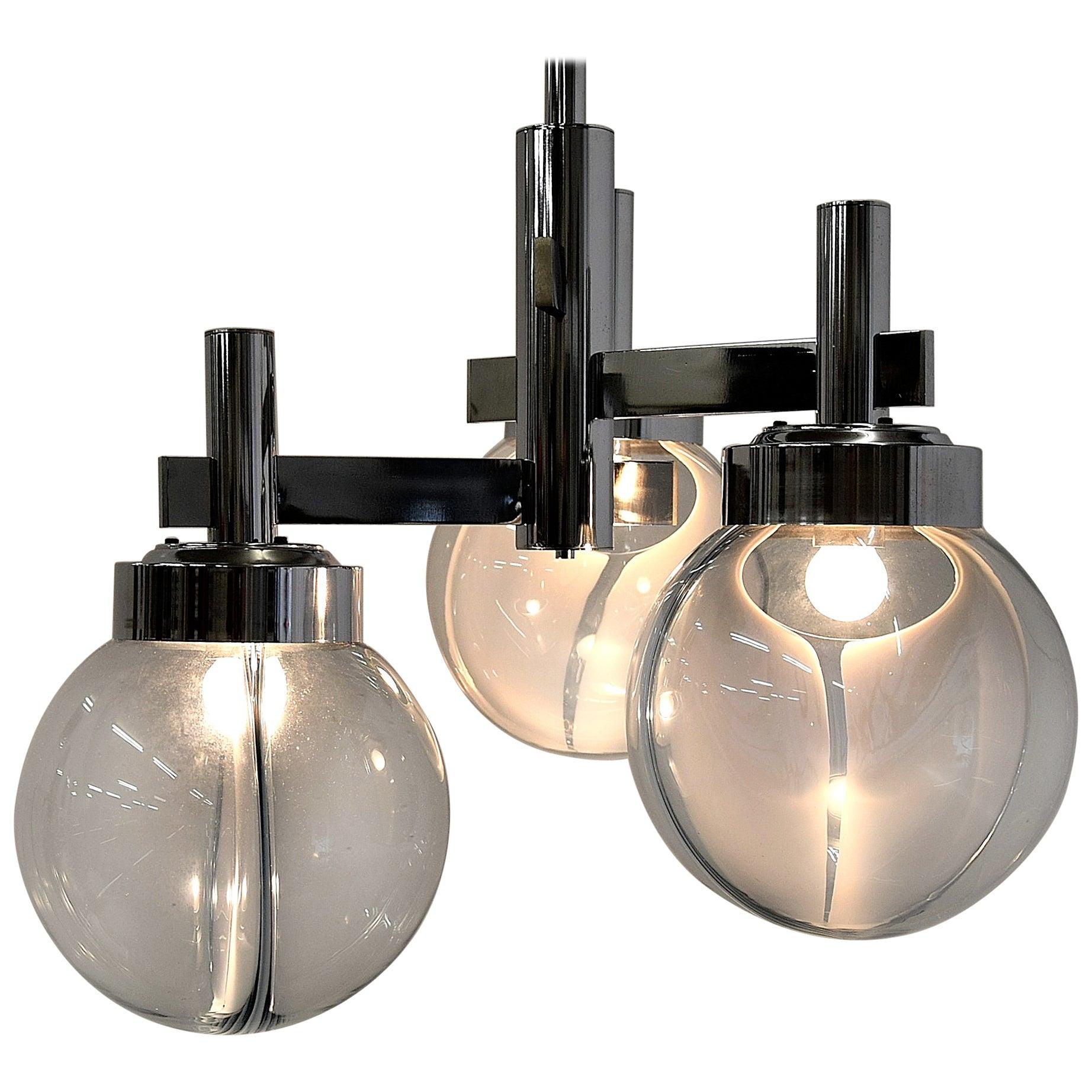 Venini Mid-Century Modern Glass and Chrome Ceiling Lamp For Sale