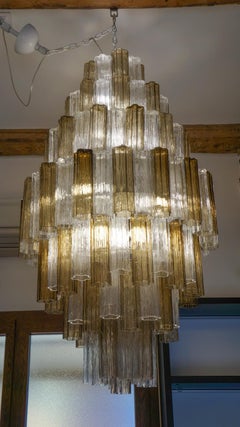 Venini Mid-Century Modern Grey Murano Glass Chandelier by Toni Zuccheri, 1980
