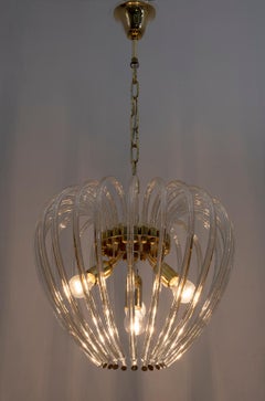 Mid-Century Modern Murano glass and Brass Chandelier Attributed to Seguso, 1950s