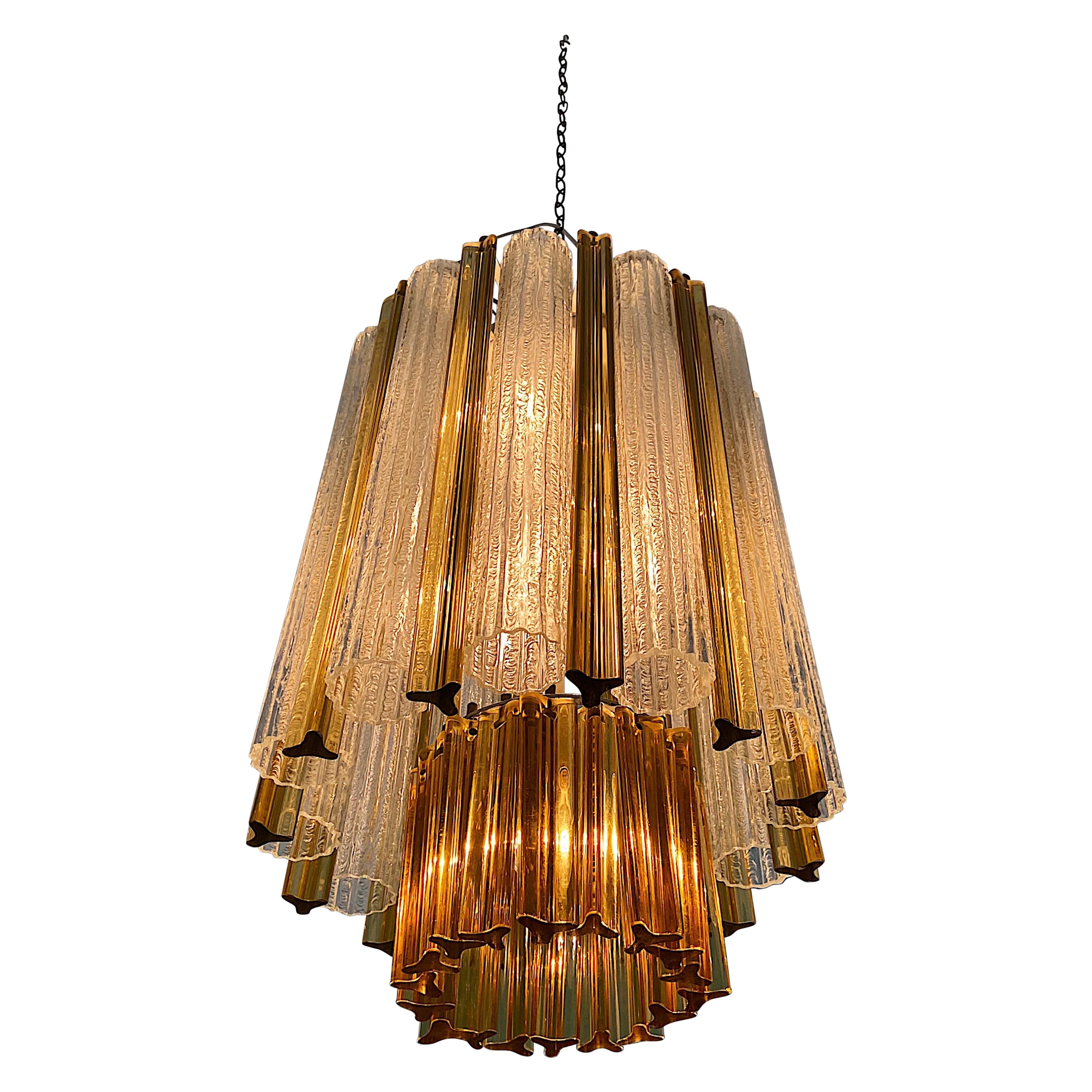 Lampadario in vetro di Murano di Venini in stile metà secolo moderno