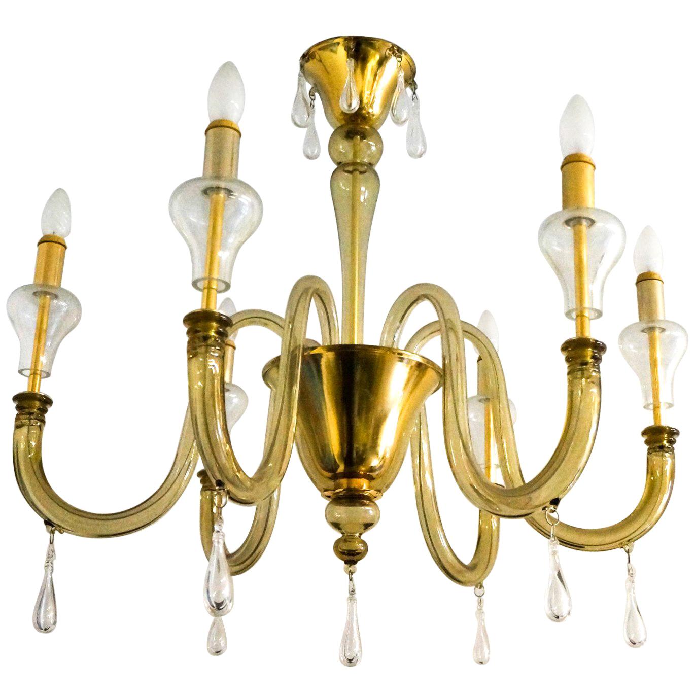 Lampadario in vetro di Murano fumé di Venini della metà del secolo scorso, 1970