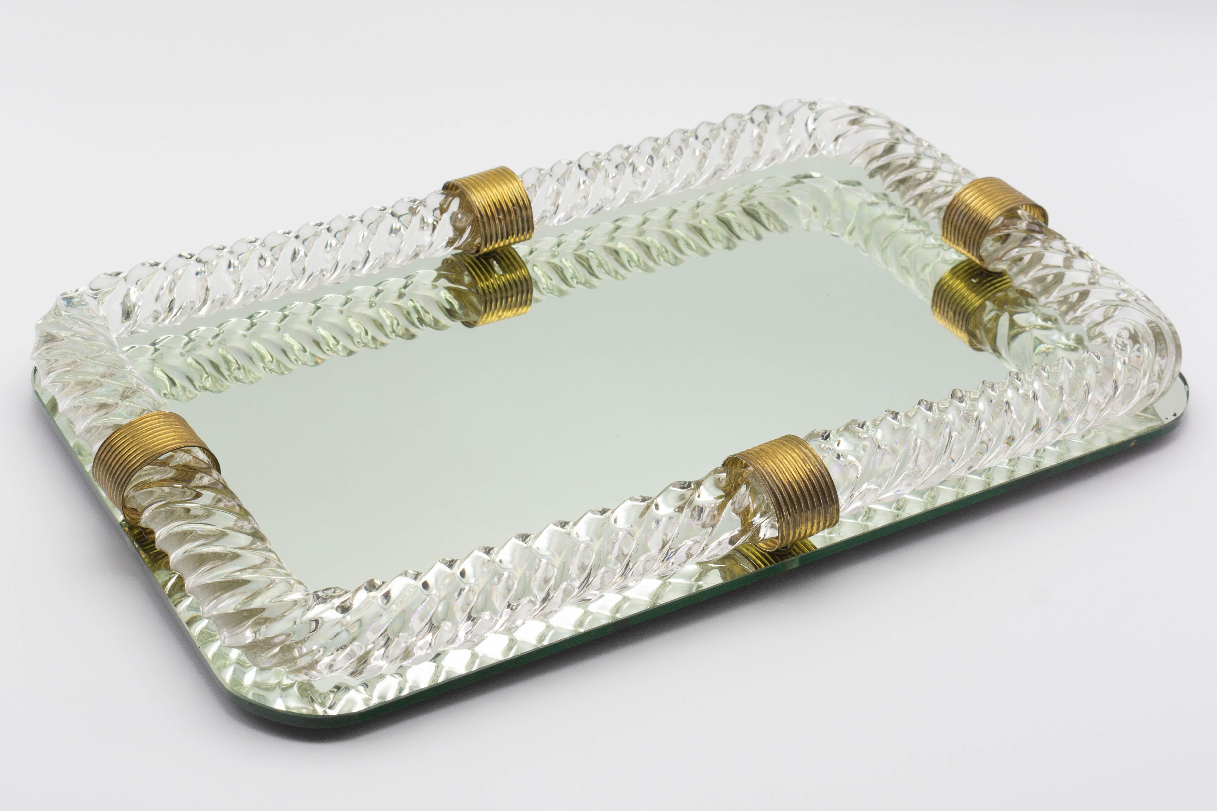 Italian Venini Mid-Century Murano Glass Mirrored Tray