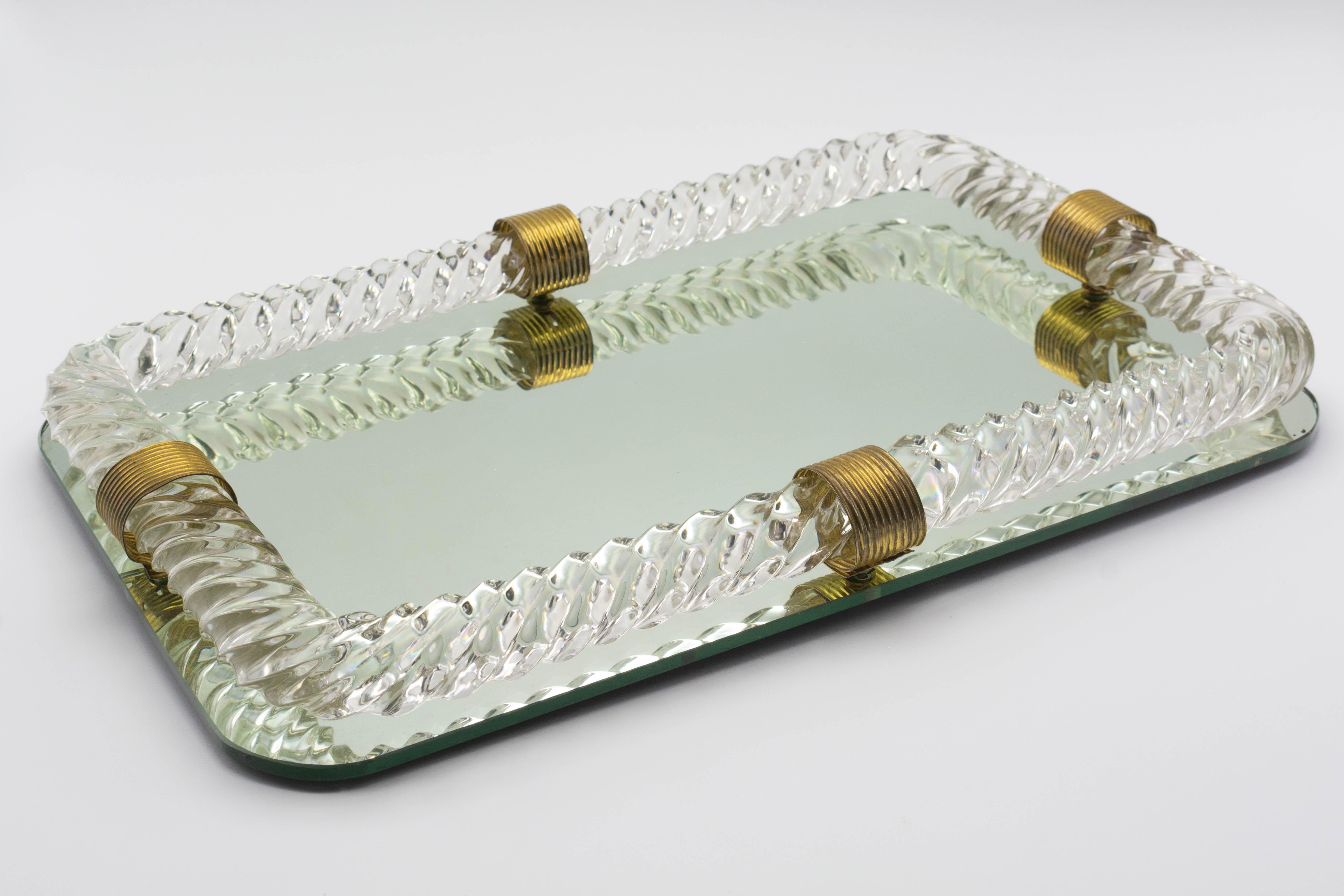 Venini Mid-Century Murano Glass Mirrored Tray In Good Condition In Winter Park, FL