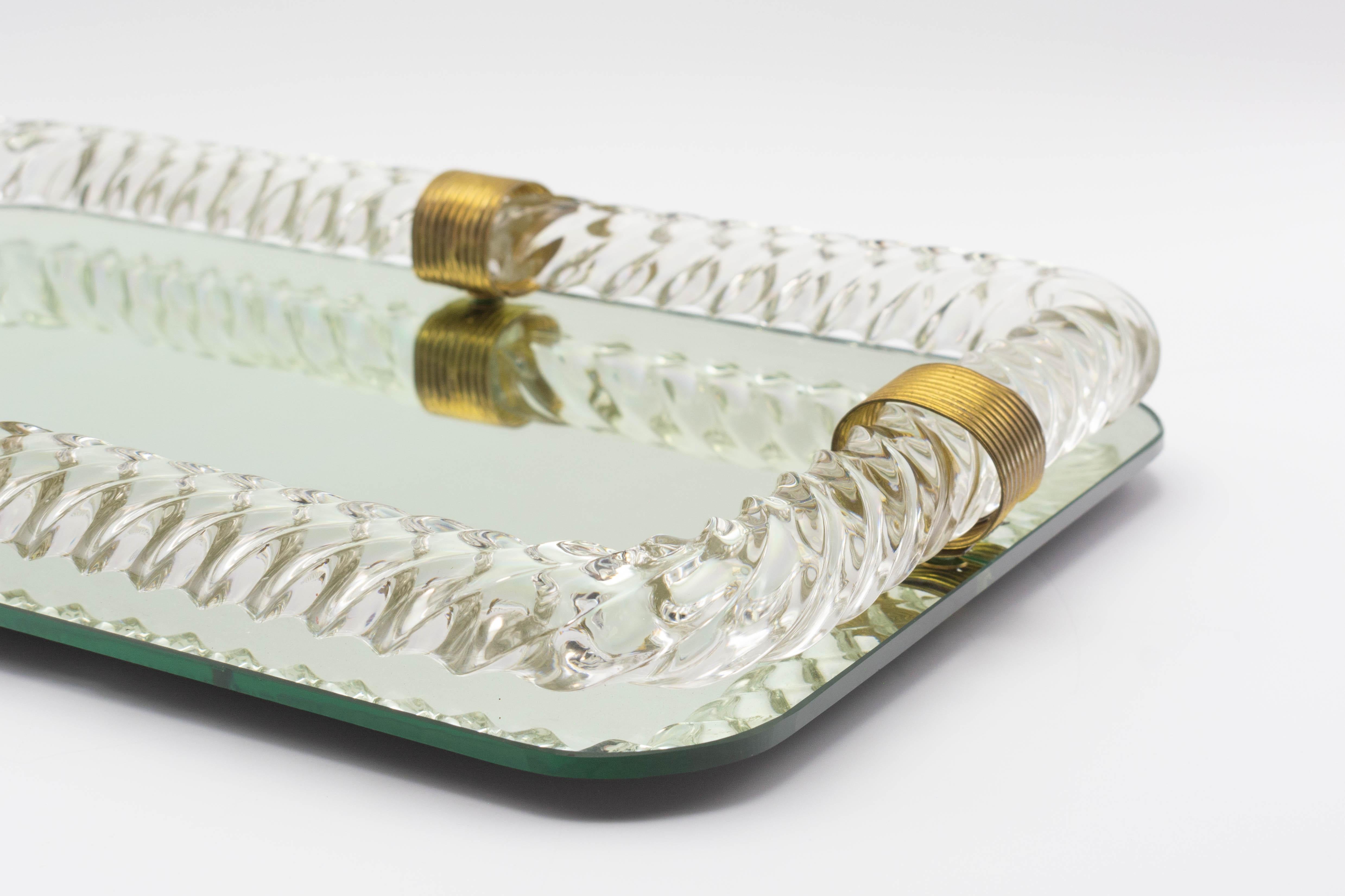 Brass Venini Mid-Century Murano Glass Mirrored Tray