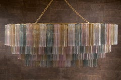 Venini Midcentury Oval Rose Gold Silver Green Italian Chandelier, 1980