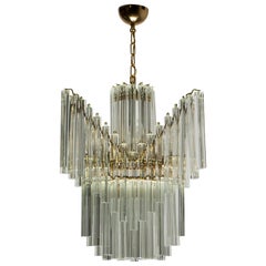 Venini Midcentury Brass and Murano Glass Italian "Triedri" Chandelier, 1960s