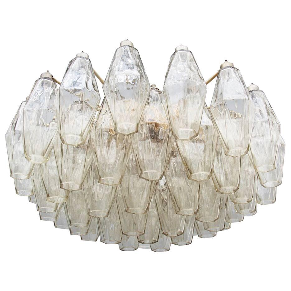 Venini Midcentury Chandelier Poliedro Carlo Scarpa  1950s Gray 