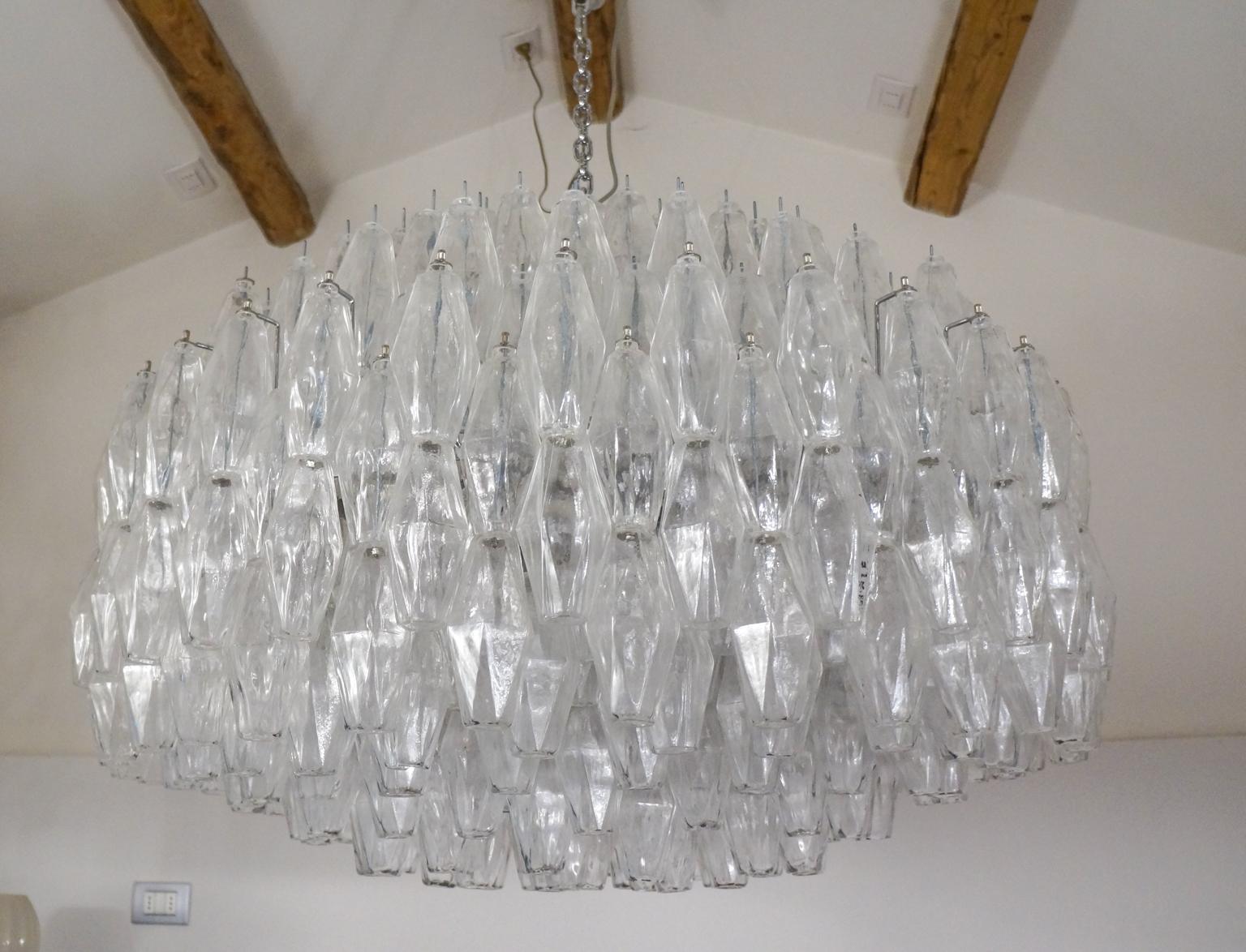 Hand-Crafted Alberto Donà Mid-Century Modern Crystal Murano Glass Poliedri Chandelier, 1985 For Sale