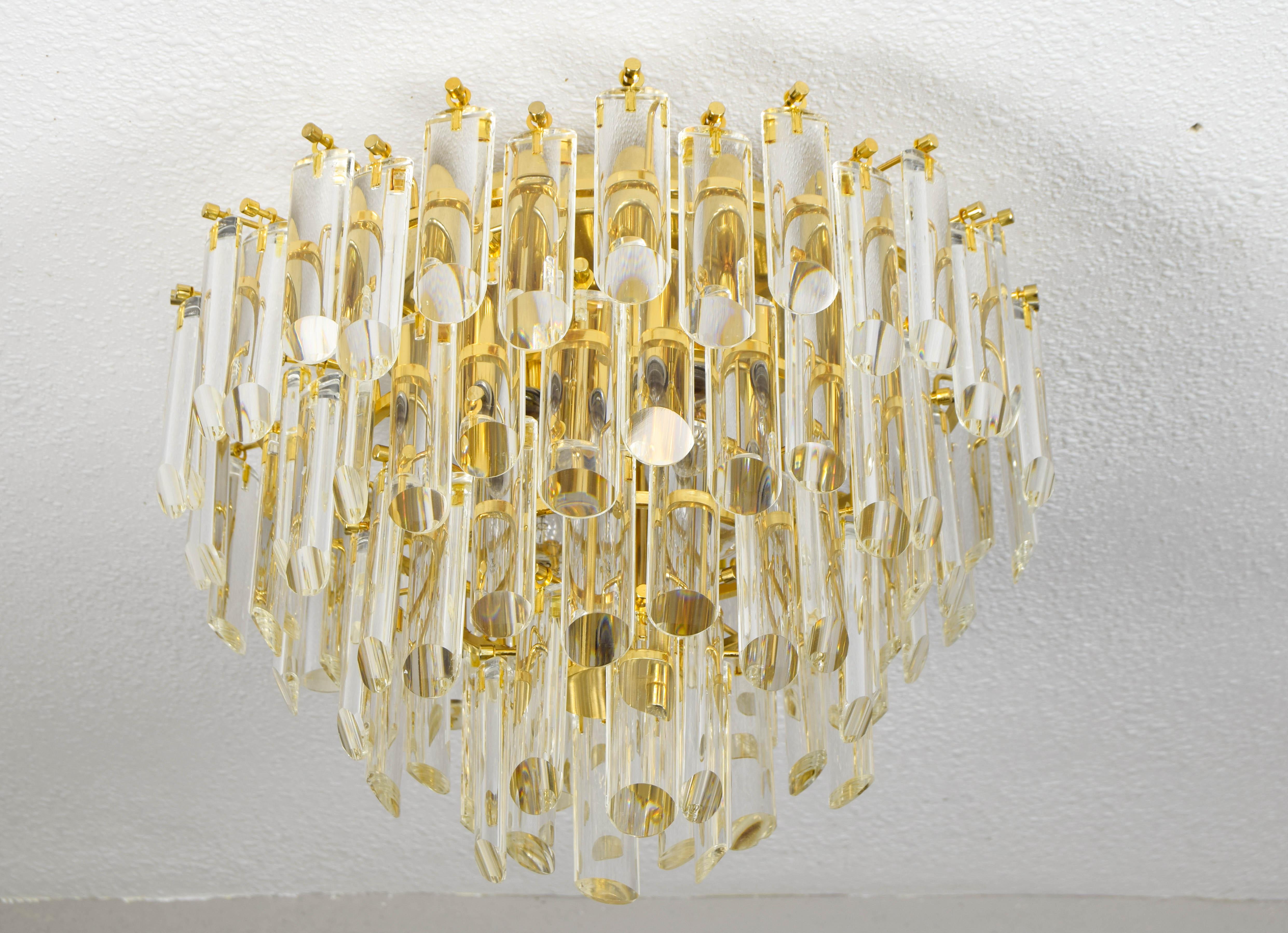 Mid-Century Modern Venini MidCentury Italian Modern Four Tall Crystal Murano Flush Mount Chandelier