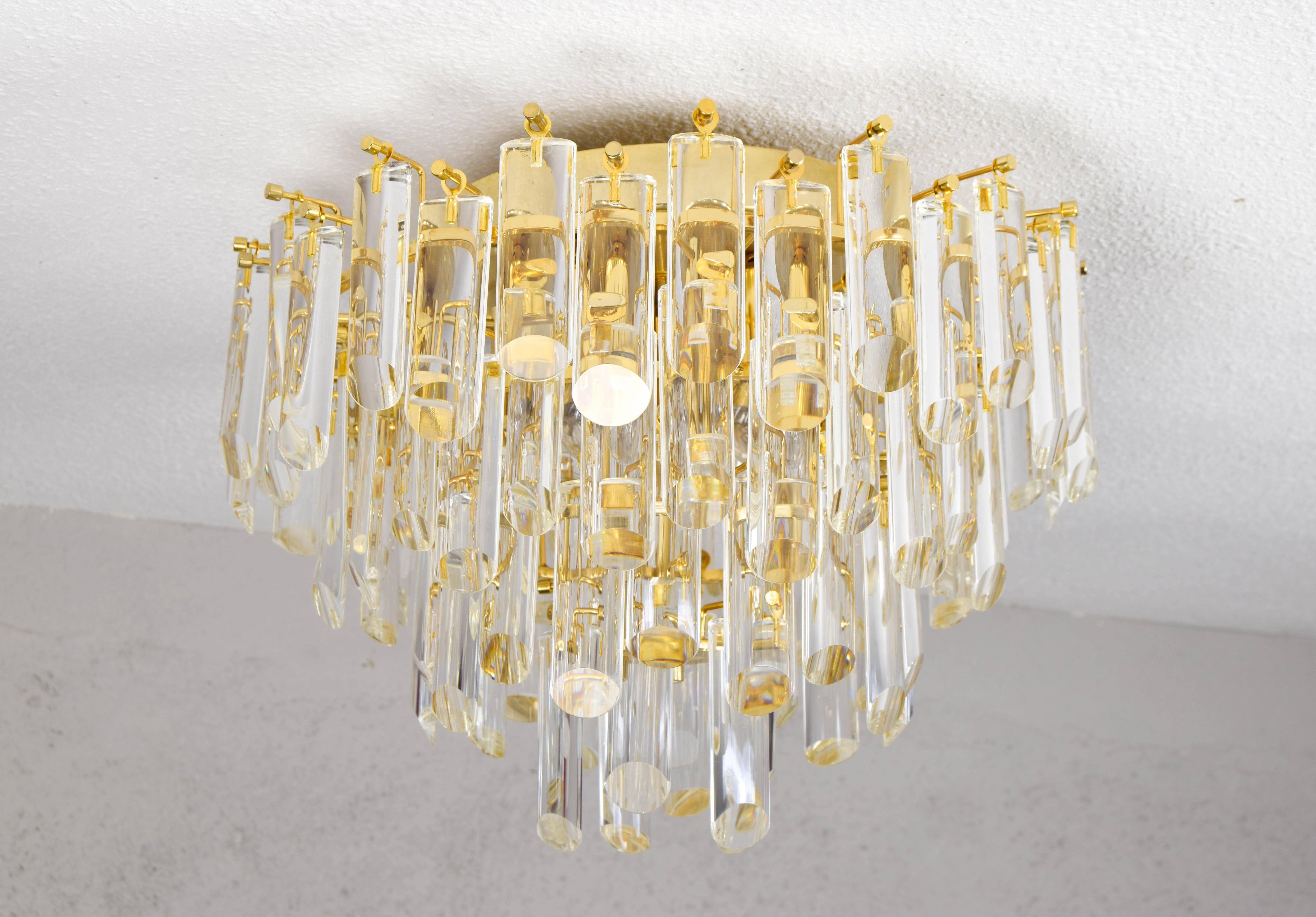 20th Century Venini MidCentury Italian Modern Four Tall Crystal Murano Flush Mount Chandelier