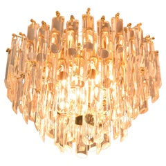 Venini MidCentury Italian Modern Four Tall Crystal Murano Flush Mount Chandelier