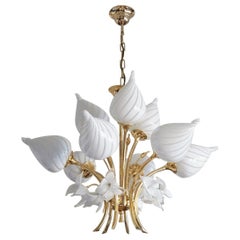 Venini Midcentury Murano Glass Brass Nine-Light Bouquet Chandelier, Italy, 1960s