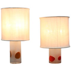 Venini Midcentury Orange Yellow and Withe Glass Table Lampes, Italy, 1960s