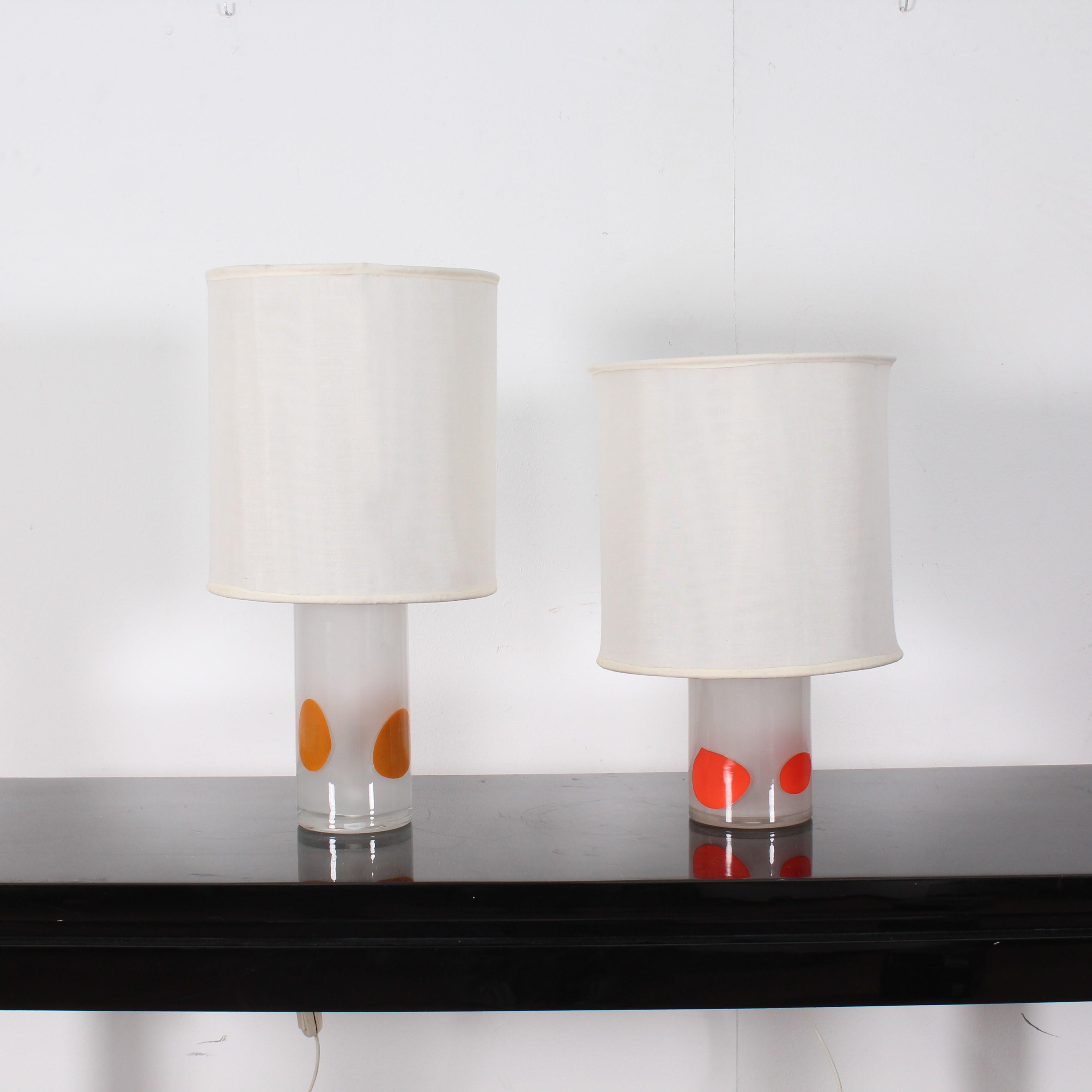 Mid-Century Modern Venini Midcentury Orange Yellow and Withe Glass Table Lampes, Italy, 1960s