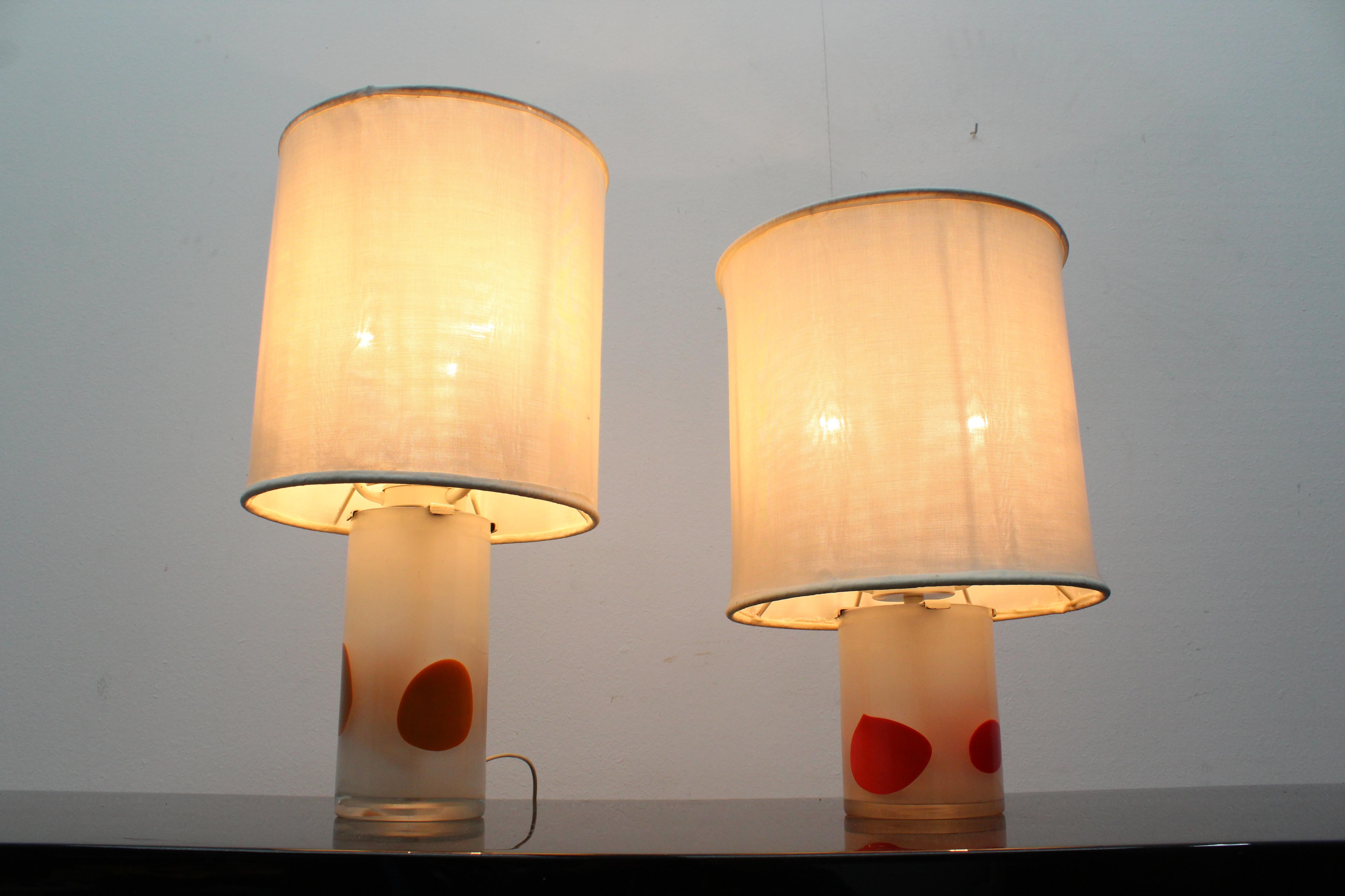 Venini Midcentury Orange Yellow and Withe Glass Table Lampes, Italy, 1960s 1