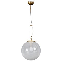 Venini Midcentury "Tessuto" White and Crystal Murano Glass Chandelier, 1970s