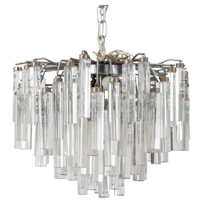 Venini Midcentury Triedri Glass Prism Chandelier