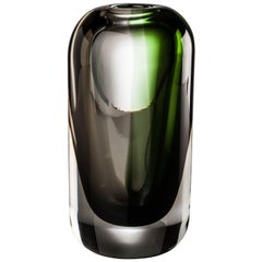 Venini Milano Cylinder Glass Vase in Green and Gray