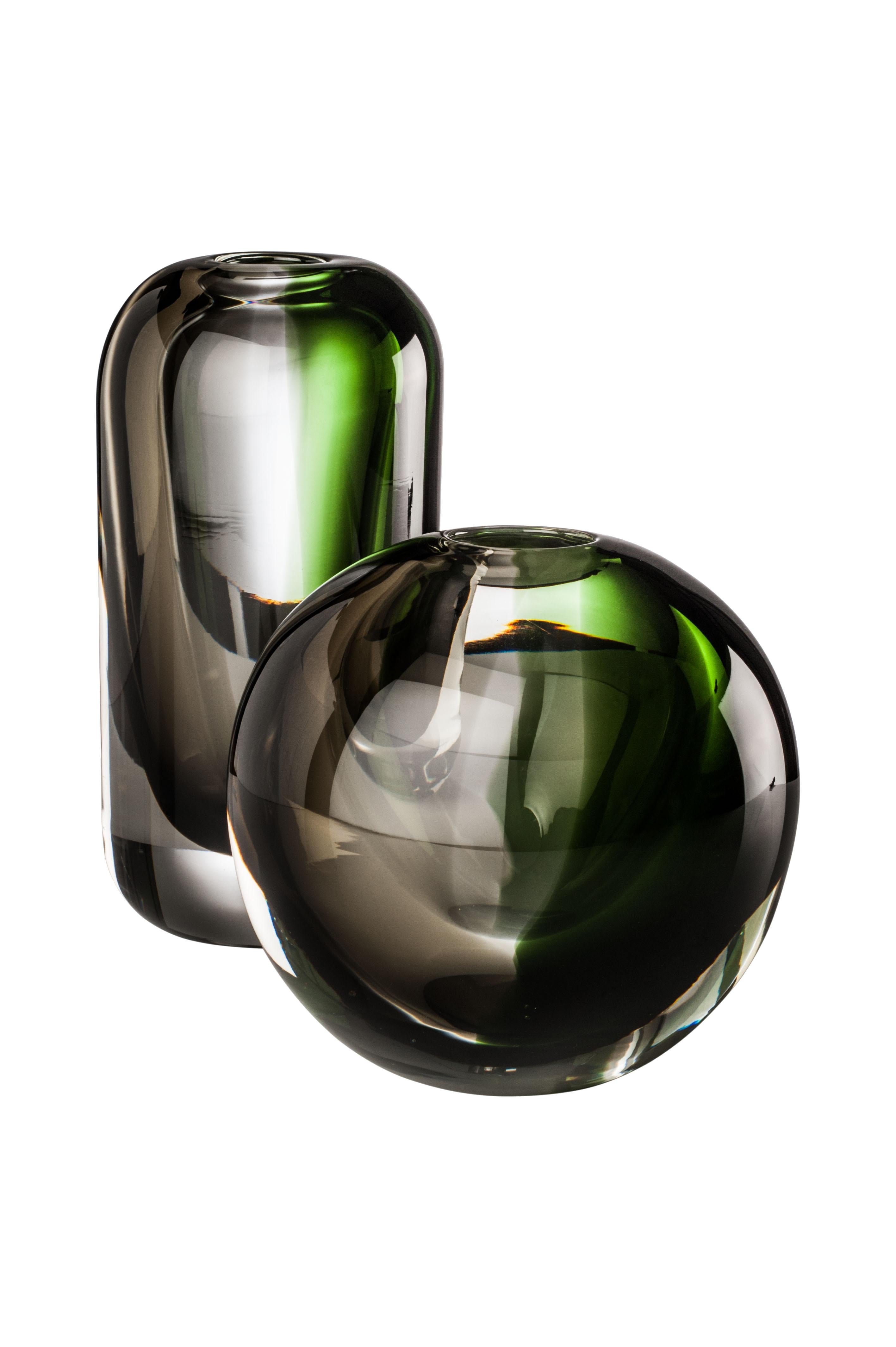 Modern Venini Milano Globe Glass Vase in Green and Gray