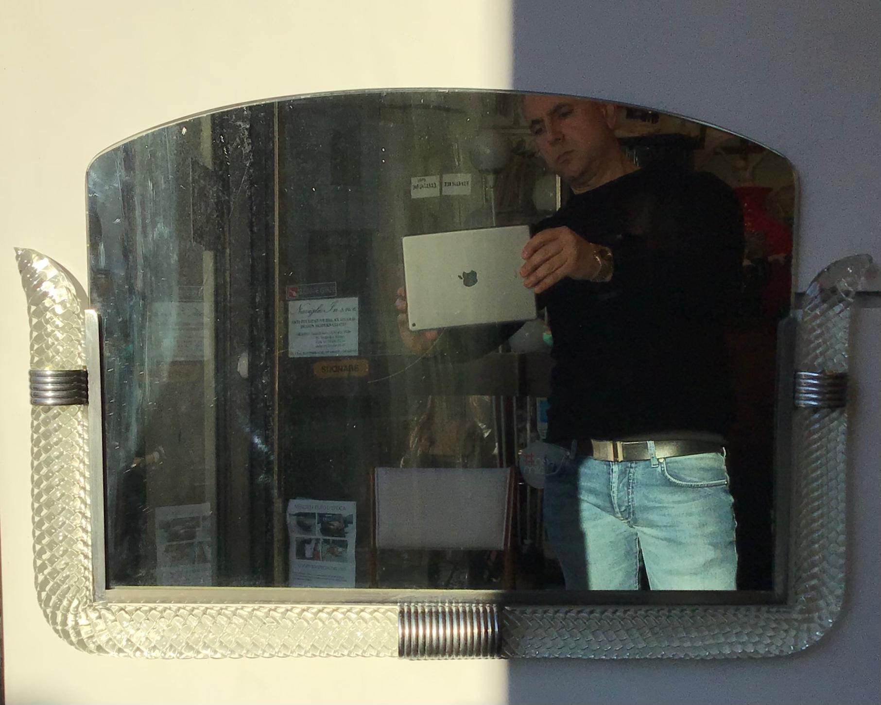 Venini Mirror 1940 Murano Glass Metal Crome, Italy For Sale 6