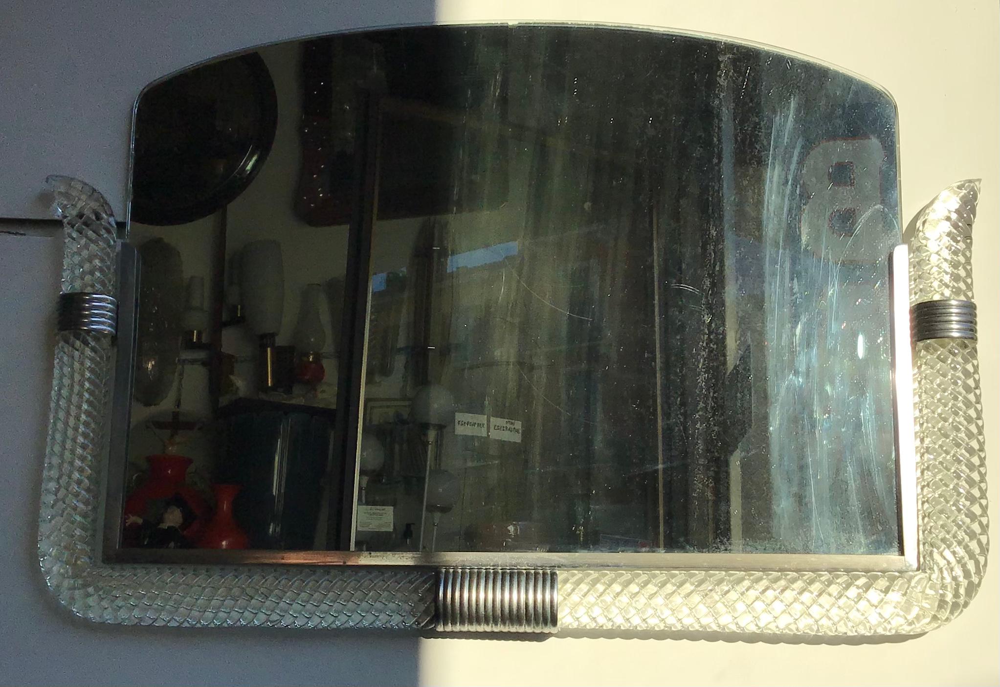 Venini Mirror 1940 Murano Glass Metal Crome, Italy For Sale 7