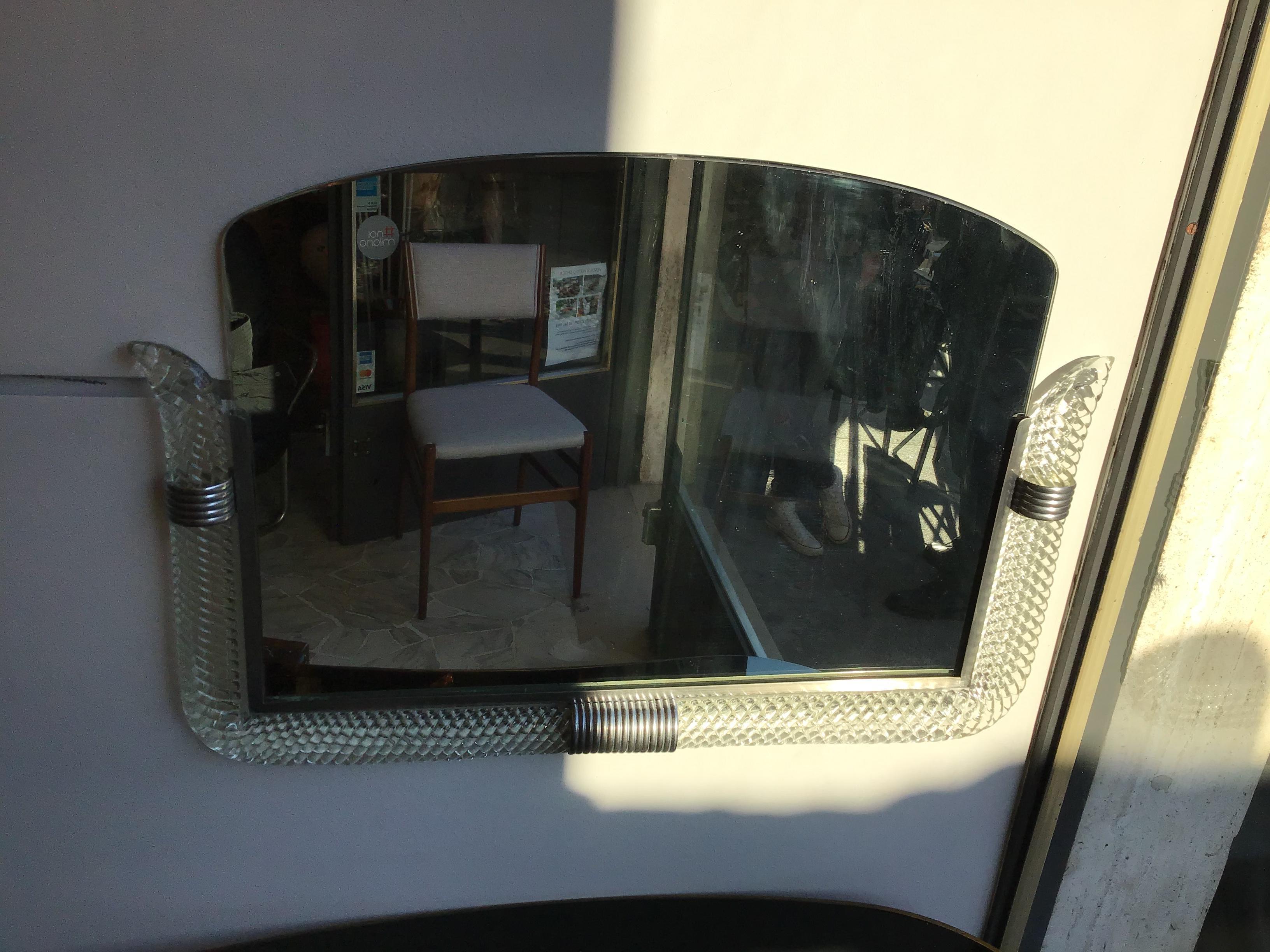 Venini mirror 1930 Murano glass metal crome, Italy.