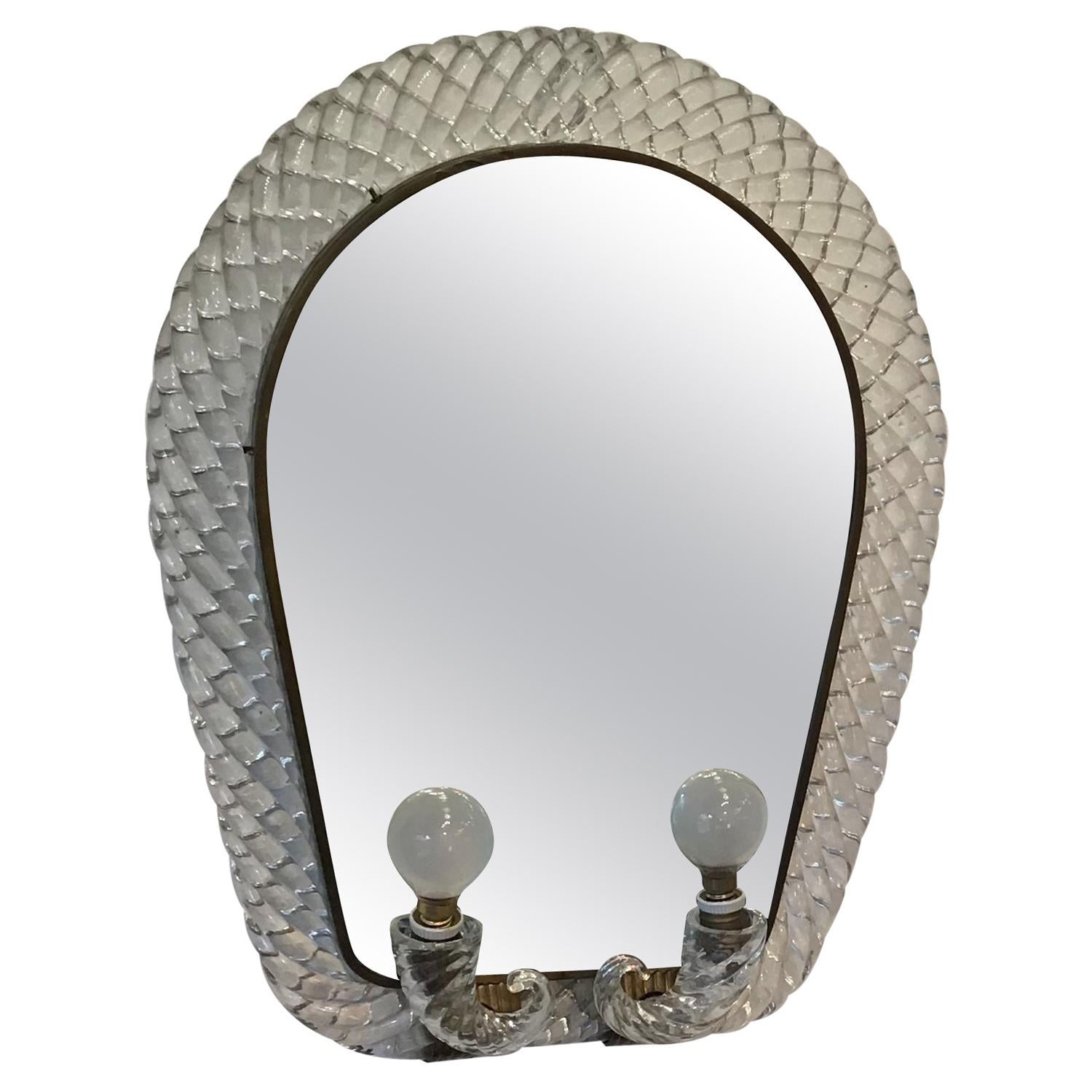 Venini Mirror Murano Glass Brass, 1940, Italy 