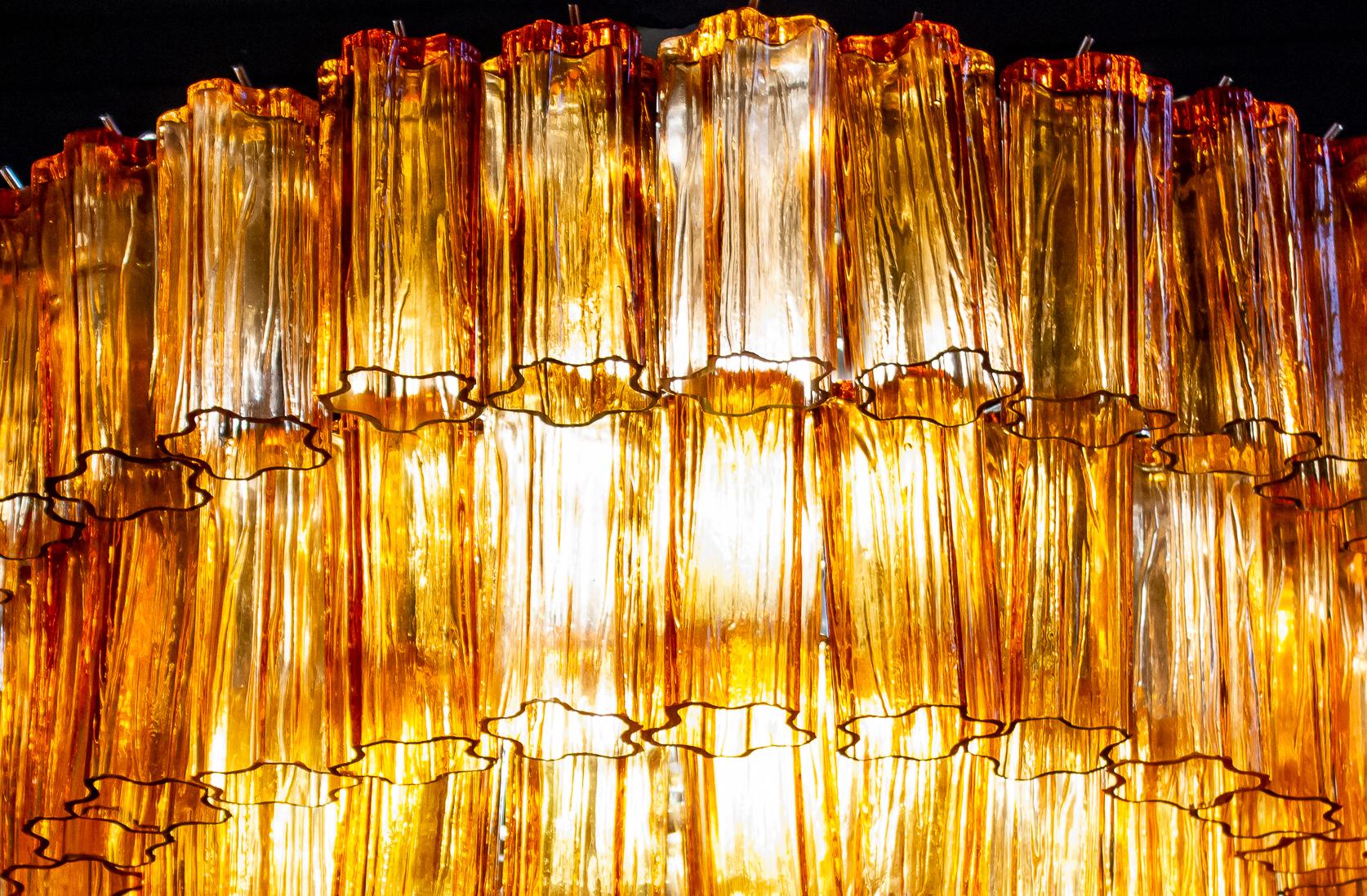 Mid-Century Modern Venini Modern Gold Amber Color Murano Glass Chandelier or Flushmount, 1970