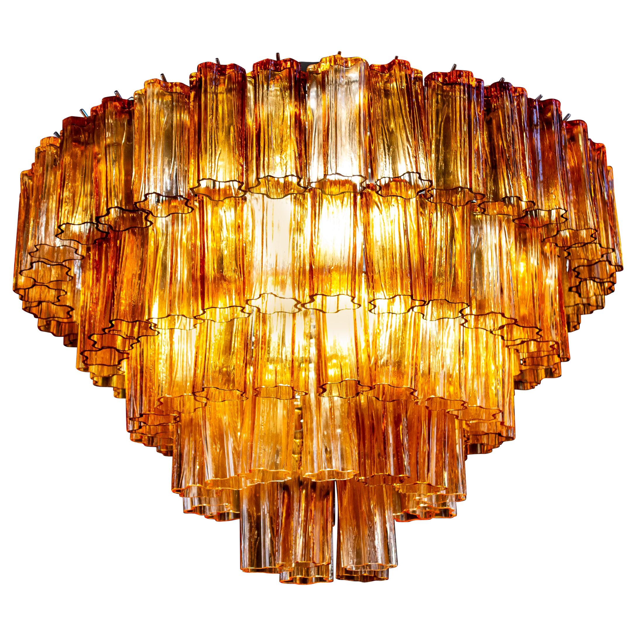 Venini Modern Gold Amber Color Murano Glass Chandelier or Flushmount, 1970