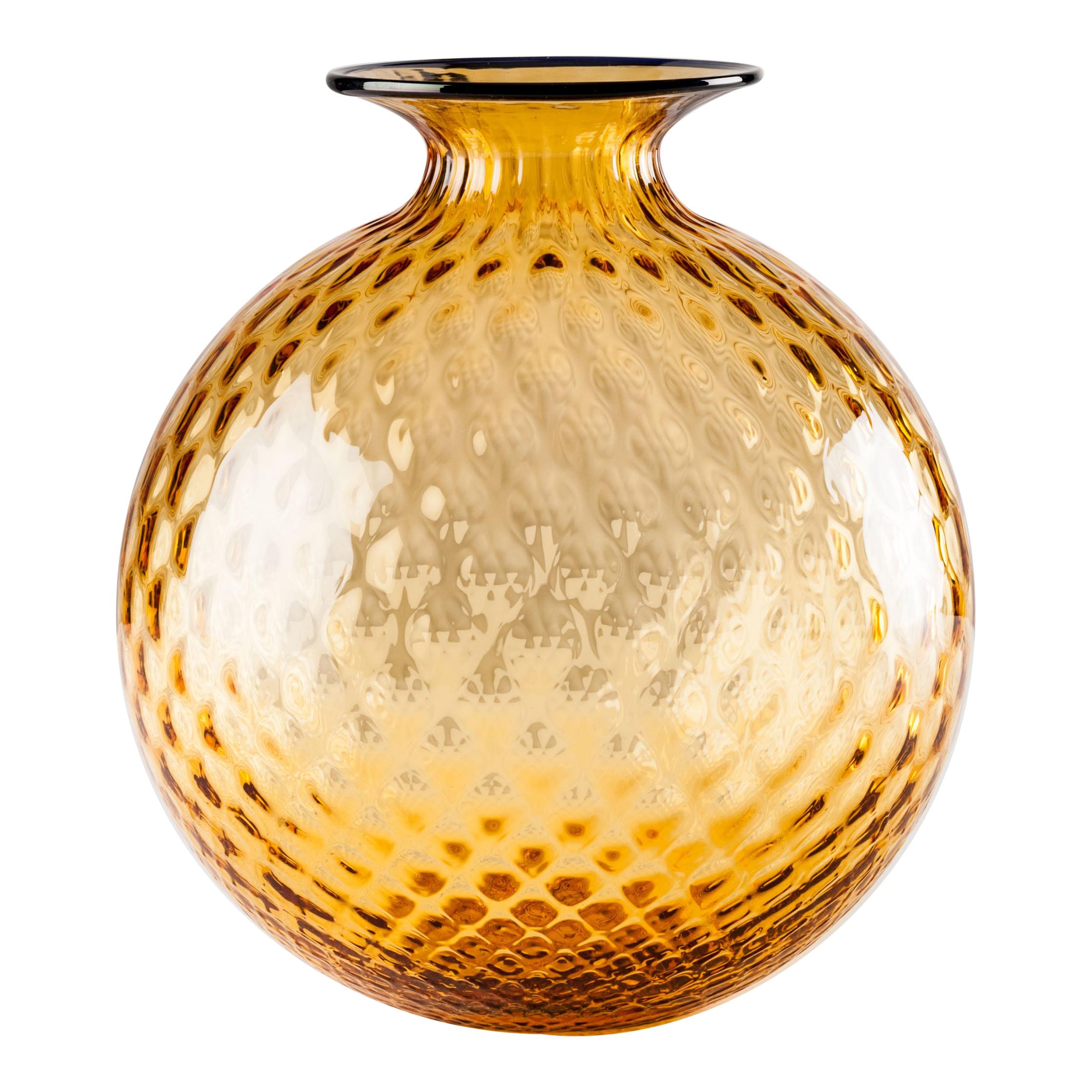 Venini Monofiore Balloton Extra Large Vase in Amber Horizon Thread Murano Glass