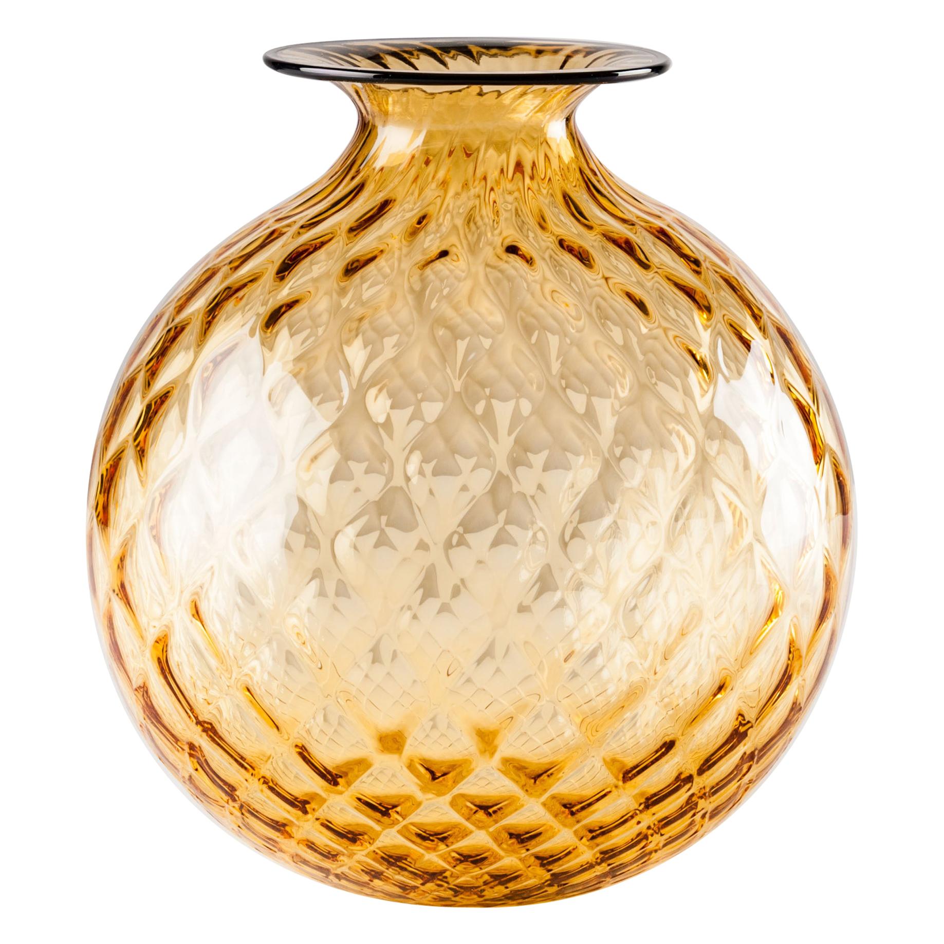 Grand vase Balloton Venini Monofiore en verre de Murano ambré Horizon Thread en vente