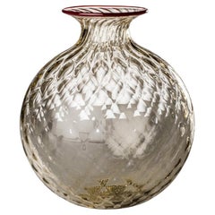 Venini Monofiore Balloton Large Vase in Grey Ox Blood Thread Murano Glass