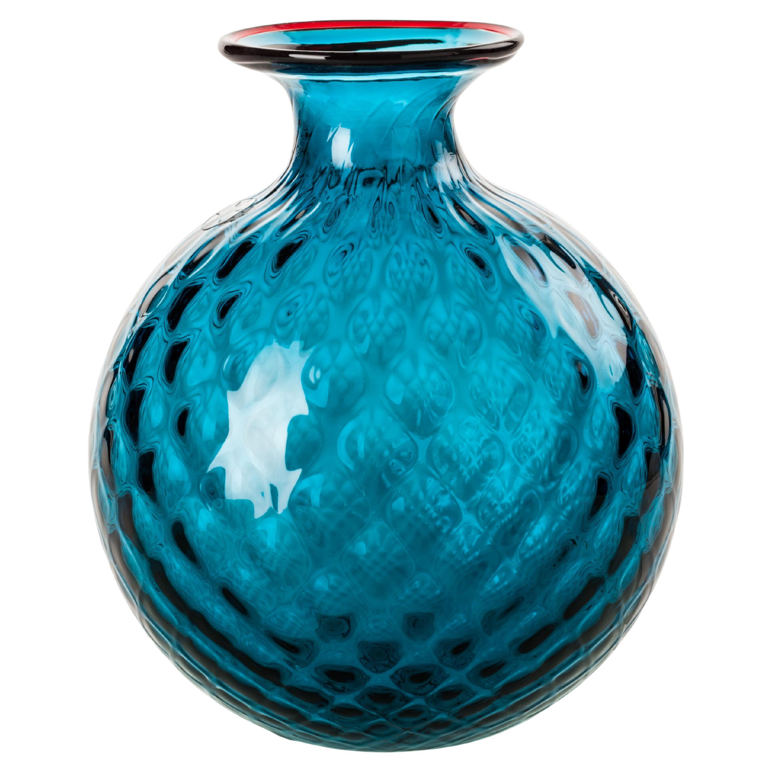 Venini Monofiore Balloton Große Vase in Horizon Red Thread Murano Glas