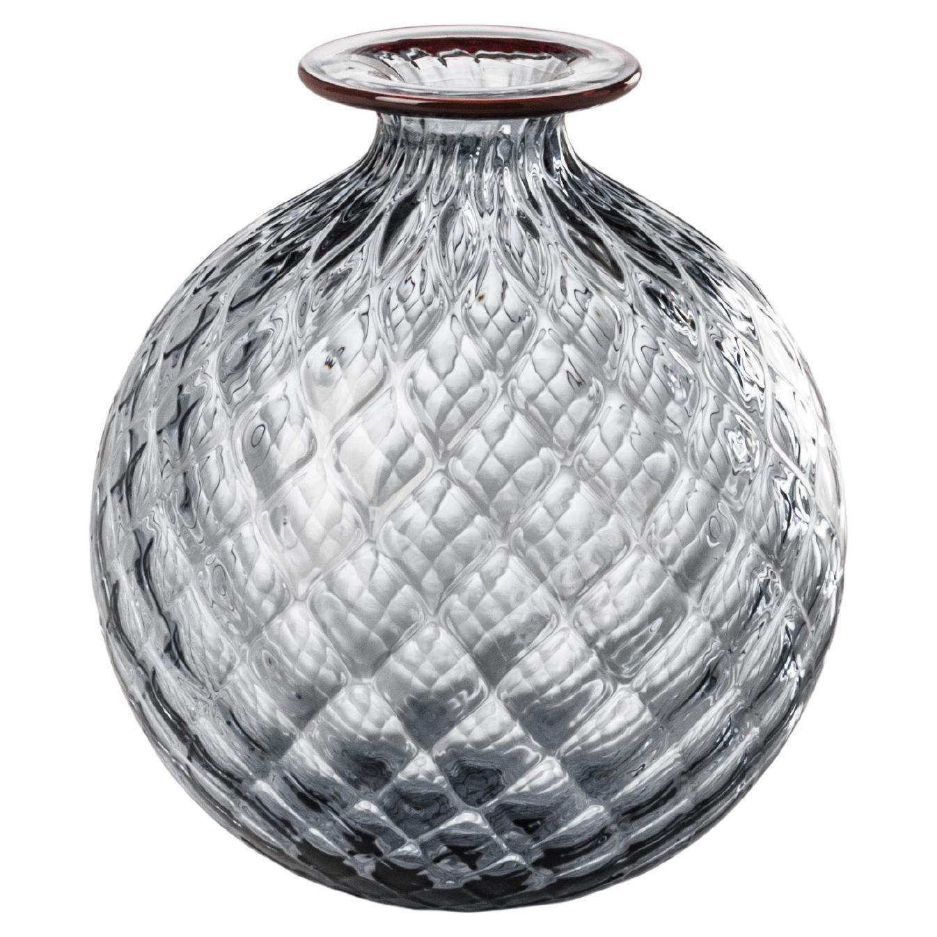 Venini Monofiore Balloton, mittelgroße Vase aus rotem Muranoglas mit Traubenfaden