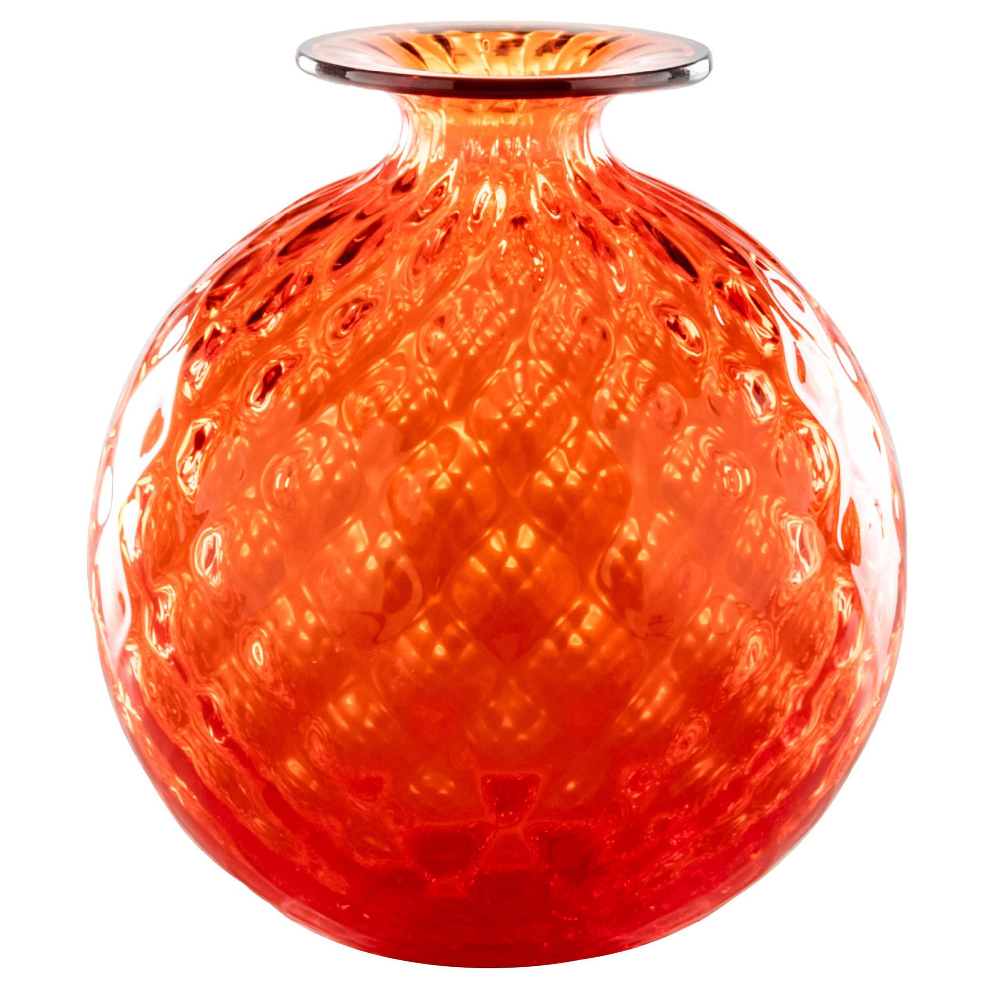 Vase moyen Balloton de Venini Monofiore en verre de Murano rouge orangé