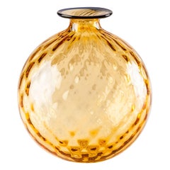 Vintage Venini Monofiore Balloton Small Vase in Amber Horizon Thread Murano Glass