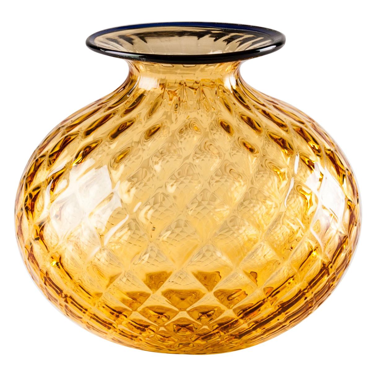 Venini Monofiore Balloton Vase in Amber Horizon Thread Murano Glass For Sale