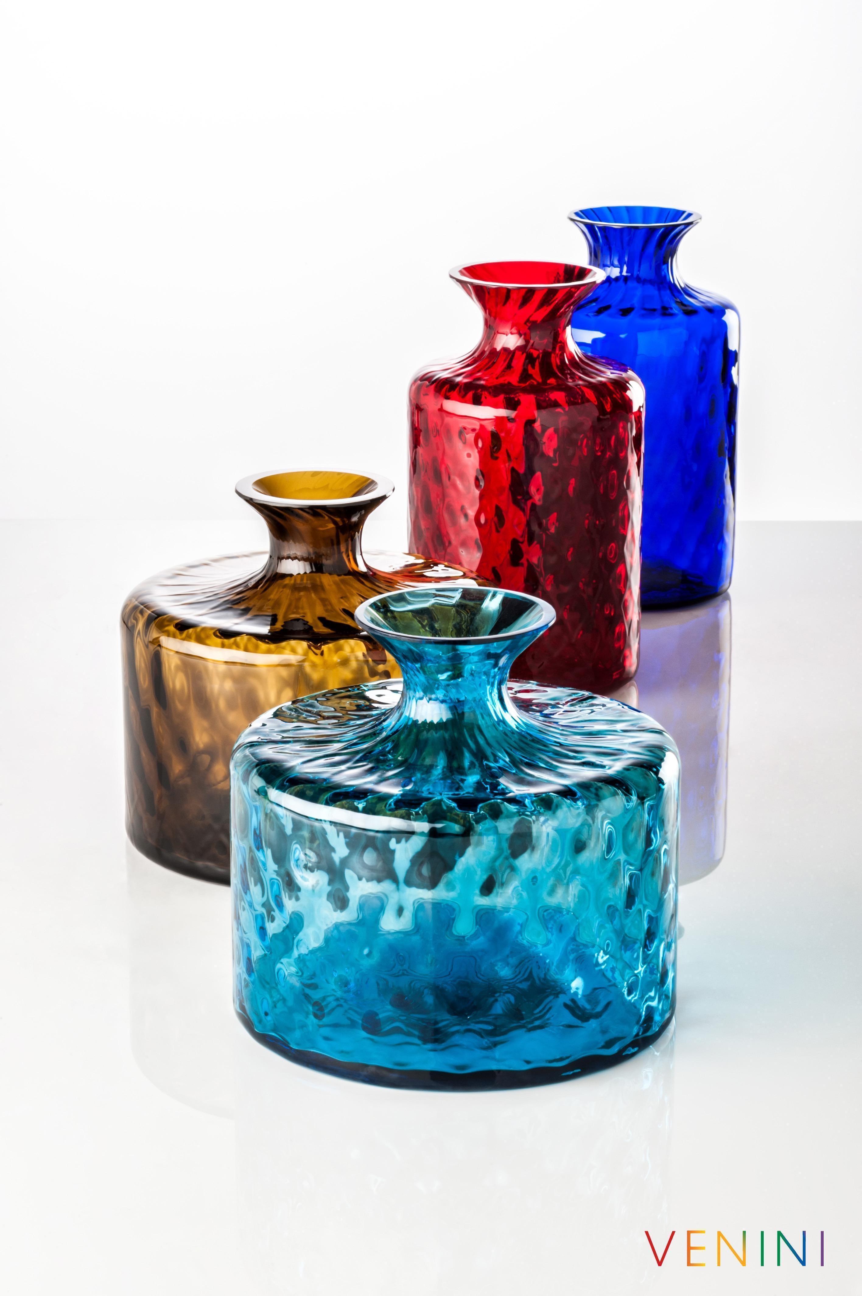 Modern Venini Monofiore Carnevale Short Glass Vase in Tea For Sale