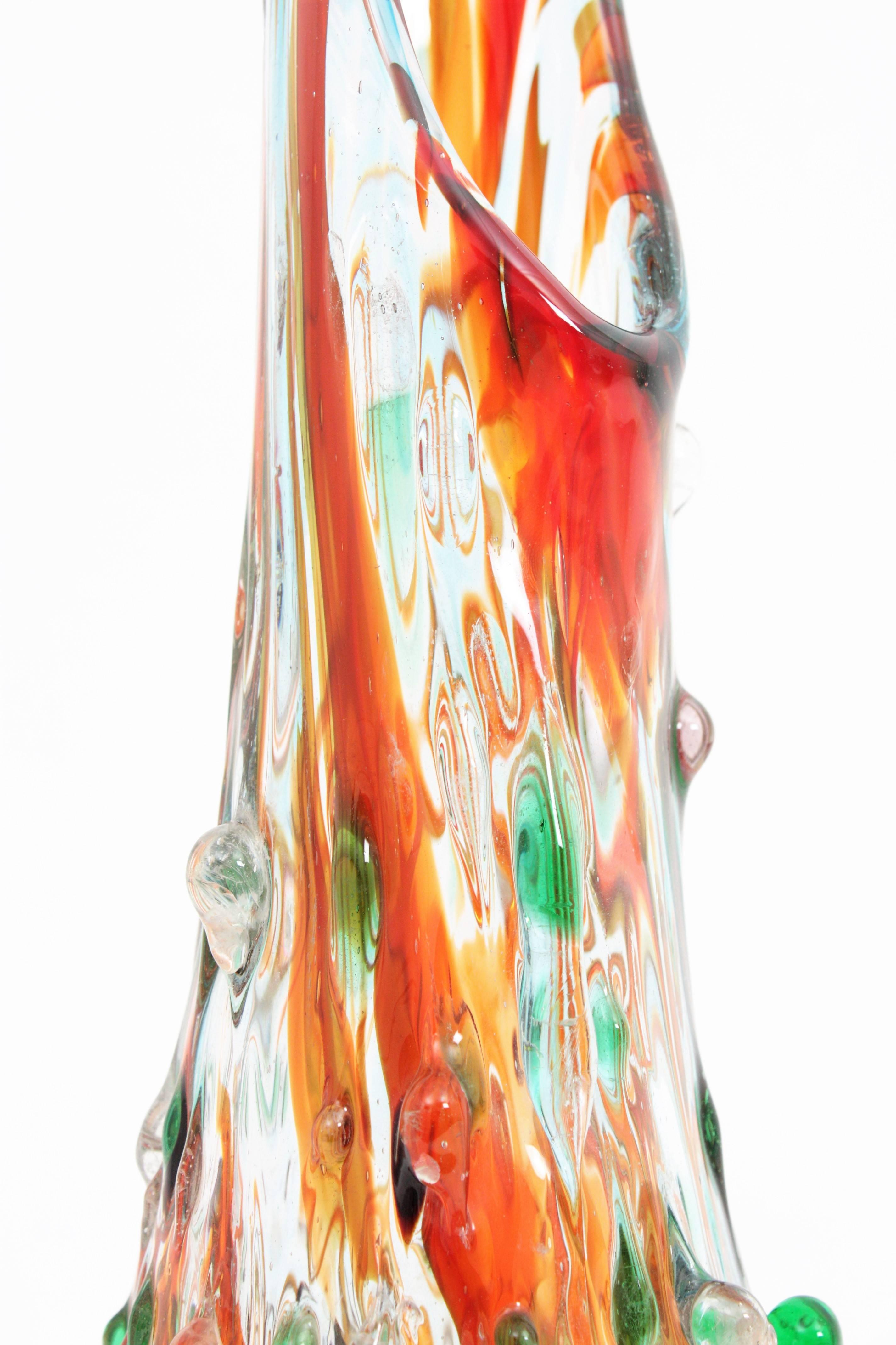 Verre Vase d'art en verre de Murano Murrine XL multicolore dans le style de Cenedese, 1970 en vente