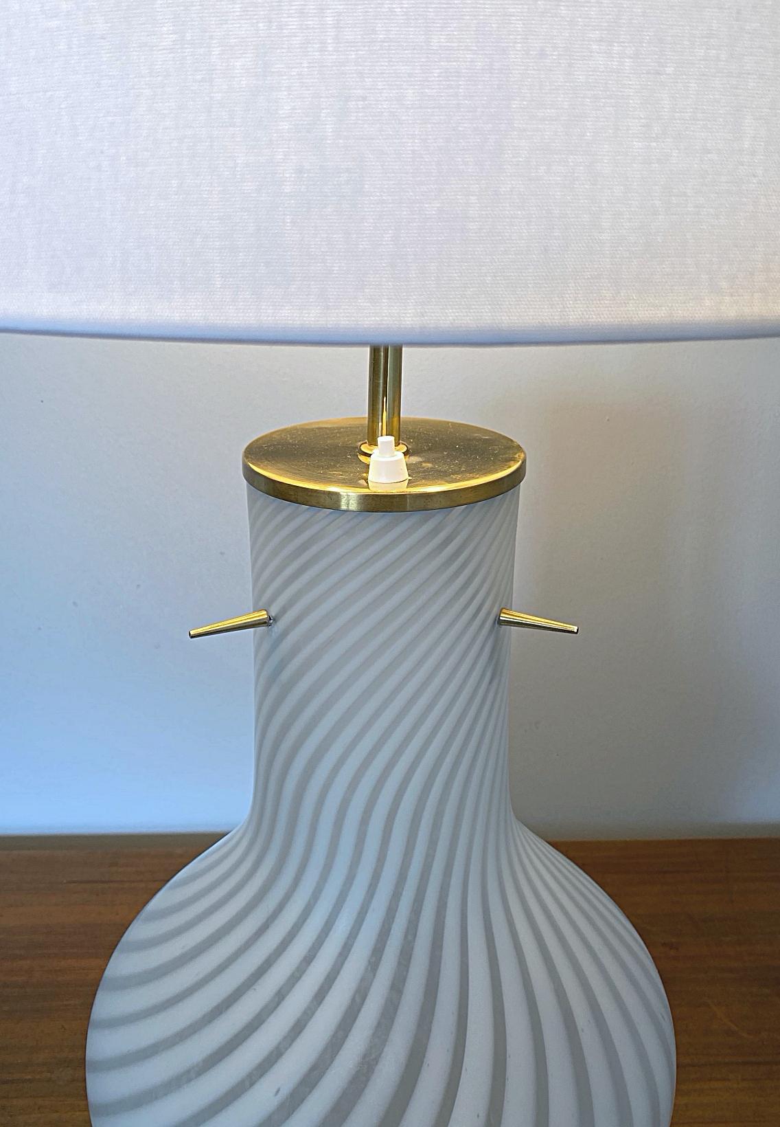 Italian Venini Murano Big Blown Striped Glass Table Lamp, 1960s, Italy For Sale