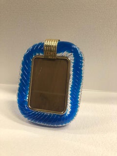 Venini Murano mundgeblasenes blaues Glas Bilderrahmen, 1950