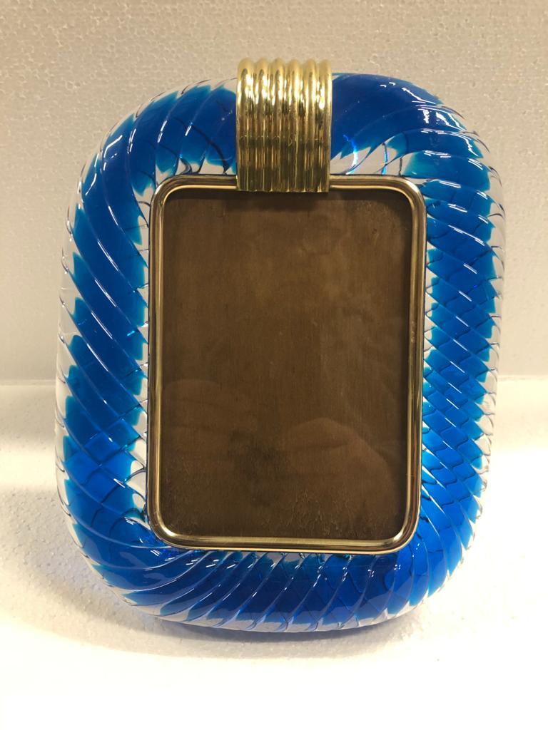 Italian Venini Murano Blown Blue Glass Picture Frame, 1950