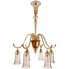 Venini Murano Blown Glass Straw Colored Chandelier, circa 1930