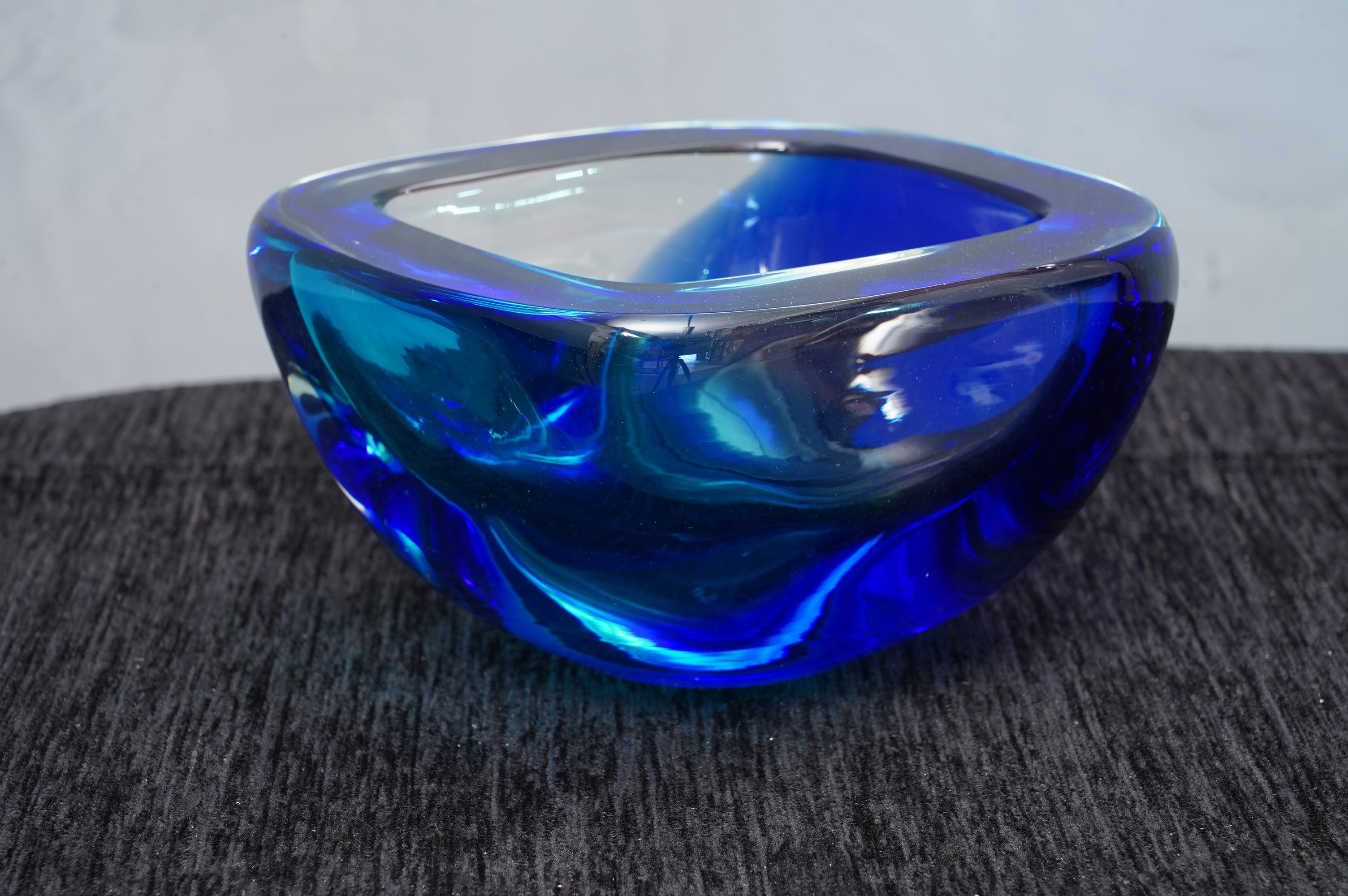 Italian Venini Murano Blue and Azure Glass Ashtray, 1960