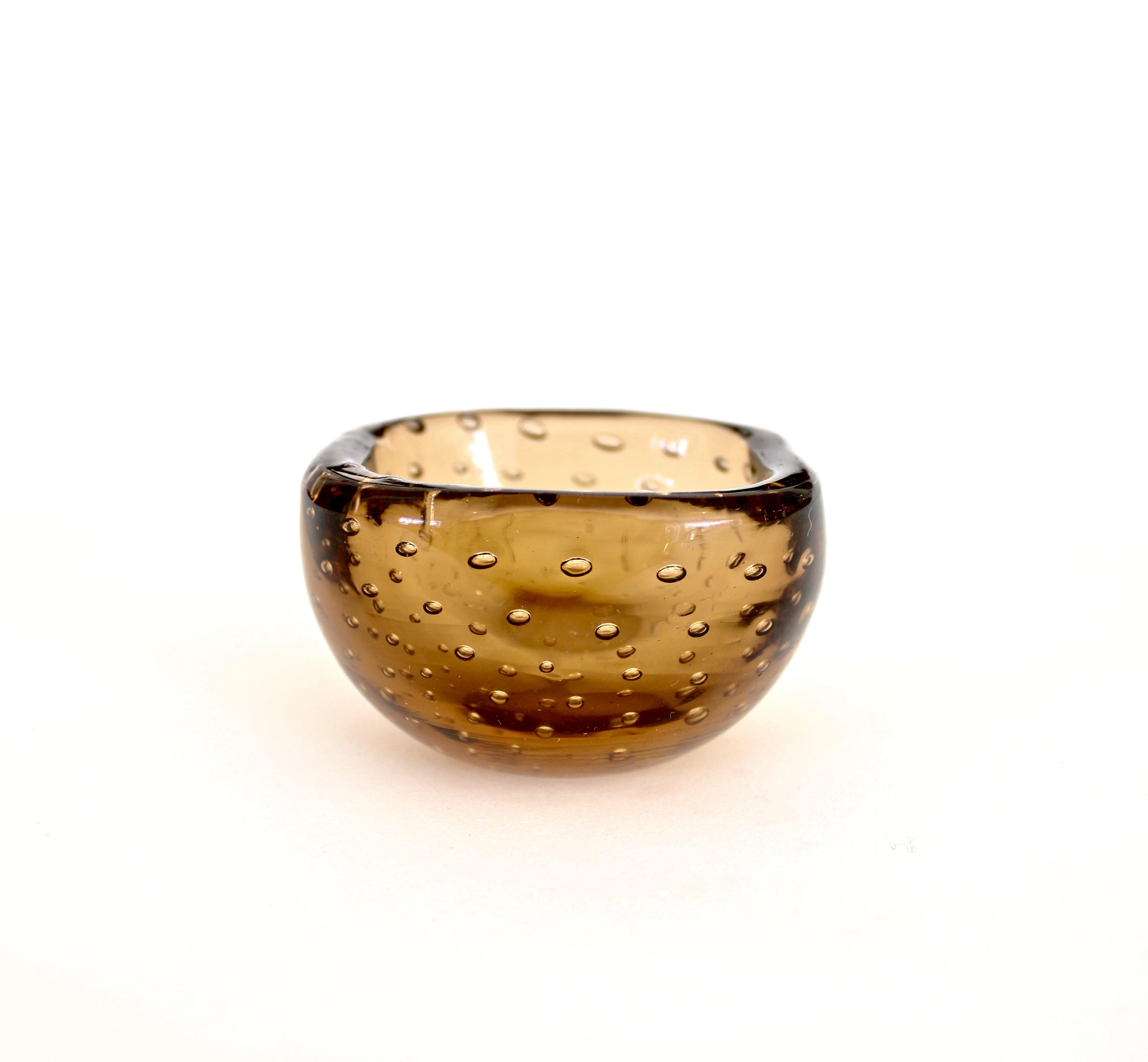 Mid-Century Modern Carlo Scarpa for Venini Murano Bulicante Small Bowl Amber Glass 